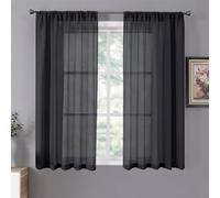 Tollpiz Lot de 2 Rideaux Transparents Courts en Lin texturé pour Salon, Chambre à Coucher, 106,7 x 114,3 cm de Long, Noir