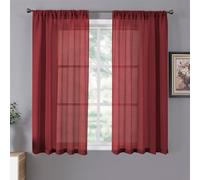 Tollpiz Lot de 2 rideaux transparents courts texturés en lin filtrant la lumière avec passe-tringle pour chambre à coucher, 96,5 x 137,2 cm de long, rouge bordeaux