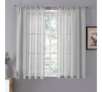 Tollpiz Lot de 2 Rideaux Transparents Courts texturés en Lin filtrant la lumière avec Passe-Tringle pour Chambre à Coucher, 96,5 x 114,3 cm de Long, Gris argenté