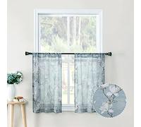 Tollpiz Lot de 2 rideaux transparents Motif floral brodé 30"W x 36"L bleu sarcelle