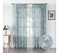Tollpiz Lot de 2 rideaux transparents Motif floral brodé 54"W x 84"L bleu sarcelle