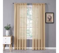 Tollpiz Lot de 2 rideaux transparents texturés en lin avec passe-tringle filtrant la lumière pour chambre à coucher, 137,2 x 182,9 cm de long, beige