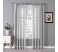 Tollpiz Lot de 2 rideaux transparents texturés en lin pour chambre à coucher, rideaux transparents filtrant la lumière, voilage avec passe-tringle pour salon, 137,2 x 241,3 cm de long, gris argenté