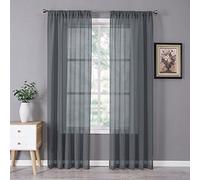 Tollpiz Rideaux Sheer Linen Texturé Rideau Chambre Rideau Semi Transparent Voilage Tringle pour Salon Lot de 2 Panneaux 54"W x 84"L gris foncé