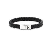 TOLOWOBK Bracelet en cuir pour homme - Avec gravure de lettres de A à Z - Noir - Bracelet en cuir tressé avec fermeture magnétique - Cadeau de Noël d'anniversaire pour homme