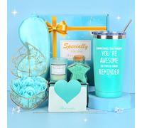 TOLOYE Cadeau Femme, Cadeau Anniversaire Femmes Original, avec 20oz Tasses Bleu, Sels de Bain, Fleurs de Savon, Idee Cadeau Femme Original, Anniversaire, Noël, Fête des Mères, Saint Valentin