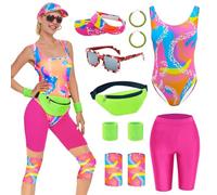 TOLOYE Costume d'entraînement des Années 80, Deguisement Annee 80 90 avec Accessoire Rétro, Vêtements de Sport Années 80 avec Sac Banane, Costume Année 80 Survêtemen pour Hommes Femmes (Femme, L)