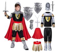 TOLOYE Deguisement Chevalier Enfant, Costume Chevalier avec Casque Épée Bouclier Cape, Cadeaux pour Garçons, Déguisement Medieval Costume Médiéval Noble für Carneval Cosplay Fête Roleplay (M)