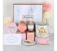 TOLOYE Idée Cadeau Anniversaire Femme 60 Ans, Coffret Cadeau Femme, Tasse à Café, Aromathérapie, Sels de Bain, Porte-clés, Carte de Voeux, Cadeau 60 Ans Femme, Cadeaux pour Amie, Sœur