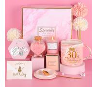 TOLOYE Idée Cadeau Fille 30 Ans, Cadeau Anniversaire, Tasse à Café, Aromathérapie, Sels de Bain, Porte-clés, Carte de Voeux, Coffret Cadeau, Cadeaux pour Amie, Sœur (Rose, 30th)