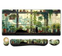 ToLuLu Tapis de souris de jeu étendu et ergonomique en mousse à mémoire de forme pour clavier et souris, grand sous-main avec bords cousus, base antidérapante, motif chat kawaii japonais mignon vert