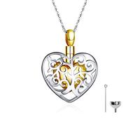 Tolyda Coeur pendentif urne chaînes pour les cendres : 24 carats plaqué coeur arbre de vie 925 bijoux en argent sterling Memorial Cremation for Women Maman Sister