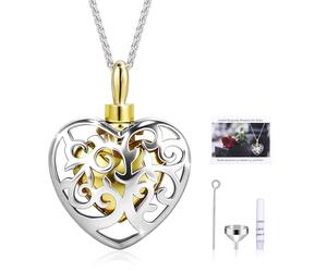 Tolyda Coeur pendentif urne chaînes pour les cendres : 24 carats plaqué coeur arbre de vie 925 bijoux en argent sterling Memorial Cremation for Women Maman Sister