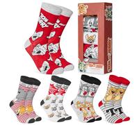 Tom and Jerry Chaussettes Homme EU 40-45, 5 Paires de Chaussettes Fantaisie, Confortables et Douce, Cosy Idee Cadeau (Gris/Rouge)