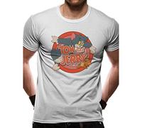 Tom and Jerry - T-Shirt (Unisex-M) Retro Logo (White) [Import]
