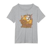 Tom and Jerry Water Damaged T-Shirt, Femme Grandes Tailles, Gris Chiné, 2X
