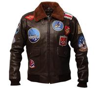 Tom Cruise Flight Men's Leather Jacket - Top Gun Bomber Leather Jacket Men - Brown Leather Jacket - Removable Shearling Collar (FR/ES, Alpha/lettres, TTG, Taille normale, Taille normale, Brown)