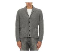Tom Ford - Cardigan à Col Châle en Cachemire et Soie Brossés - Homme - Pulls - Gris - Taille: M