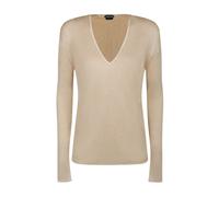 Tom Ford - Pull en maille beige clair à col en V - Femme - Pulls - Beige - Taille: 42 FR