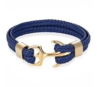 Tom Jaxon Bracelet en cuir tressé Ancre pour homme Bleu doré - 18 cm