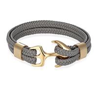 Tom Jaxon Bracelet en cuir tressé Ancre pour homme Gris doré - 18 cm