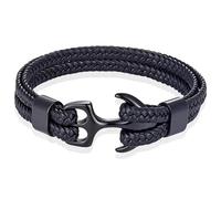 Tom Jaxon Bracelet en cuir tressé Ancre pour homme Noir - 18 cm
