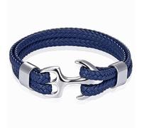 Tom Jaxon Bracelet Homme Cuir Tressé Ancre Argent Bleu - 18 cm