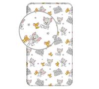 Tom & Jerry - Drap housse en coton - Blanc/Gris - 90 x 200 cm