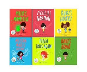 Tom Percival Big Bright Feelings Collection 6 Books Set (Perfectly Norman, Ruby's Worry, Ravi's Roar, Meesha Makes Friends, Tilda Tries Again & Milo's Monster)