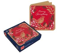Tom Smith Lot de 10 cartes de Noël de luxe et enveloppes métalliques - Motifs saisonniers rouge-gorge et feuillage - Lot de cartes de Noël carrées recyclées et écologiques