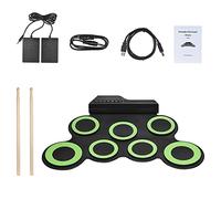 Tom Snare Hi Crash Ride Batterie électronique enroulable 7 surfaces de frappe en silicone Batterie USB Portable Apprentissage de la musique pour enfants débutants Vert