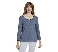 TOM TAILOR 1022681 T-shirt à Manches Longues avec Col en V Femme ,25347 - Blue Navy Popcorn Structure ,XL