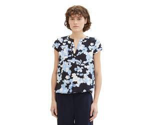 TOM TAILOR 1035245 Chemisier Femme | LENZING™ ECOVERO™ | Choix de matériaux durables | Coupe droite | Col en V | Manches courtes | Multicolore | Séchage rapide
