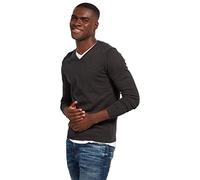 TOM TAILOR Basic V-Neck Sweater, Pull Homme, Gris (Black Grey Melange 2572), Small