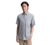 TOM TAILOR Chemise à Manches Courtes en Coton pour Homme Coupe Droite, 37910 - Navy Slub Structure, XXL