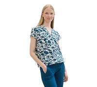 TOM TAILOR Chemisier à Manches Courtes pour Femme avec Motif, 35286 - Blue Abstract Floral Design, 36
