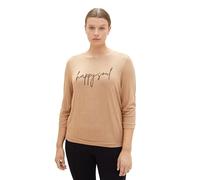 TOM TAILOR Damen T-Shirt mit Raffarm & Schriftzug, 32399-blush Mahogany Melange, 48