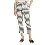 TOM TAILOR Denim 1025742 Pantalon en Tissu tapered en Lin avec Ceinture Femme ,26830 - Black Beige Stripe ,XL