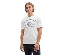 TOM TAILOR Homme À T-Shirt avec Logo Imprimé en Coton, 20000-blanc, XL EU
