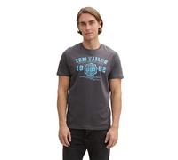TOM TAILOR Homme T-shirt avec logo imprimé, Coupe régulière, Coton, 10899 - Tarmac Gris, L