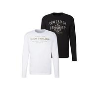 TOM TAILOR Hommes Lot de 2 t-shirts à manches longues 1034857, 29999 - Black, M