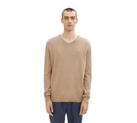 TOM TAILOR Hommes Pull basique 202212 Strickpullover V-Ausschnitt, 31089 - Hazel Brown Melange, M