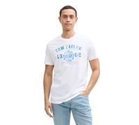 TOM TAILOR Hommes T-shirt avec logo imprimé 1008637, 20000 - White, M