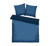 TOM TAILOR Housse de Couette, 2*80x80 cm + 200x220 cm, 100% Coton/renforcé, avec motif réversible et zip coloré de qualité, MEDIUM STRIPES Bleu (Dark Navy & Cool Blue)