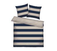 TOM TAILOR Housse de Couette, 2*80x80 cm + 200x220 cm, 100% Coton/renforcé, avec motif réversible et zip coloré de qualité, BOLD STRIPES Bleu, Beige (Dark Navy & Sunny Sand)
