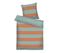 TOM TAILOR Housse de Couette, 80x80 cm + 135x200 cm, 100% Coton/renforcé, avec motif réversible et zip de qualité coloré, BOLD STRIPES Orange, turquoise (Warm Coral & Fresh Sage)