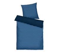 TOM TAILOR Housse de Couette, 80x80 cm + 155x220 cm, 100% Coton/renforcé, avec motif réversible et zip coloré de qualité, MEDIUM STRIPES Bleu (Dark Navy & Cool Blue)
