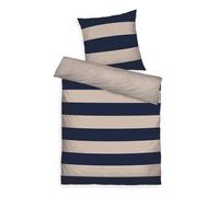 TOM TAILOR Housse de Couette, 80x80 cm + 155x220 cm, 100% Coton/renforcé, avec motif réversible et zip coloré de qualité, BOLD STRIPES Bleu, Beige (Dark Navy & Sunny Sand)