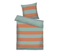 TOM TAILOR Housse de Couette, 80x80 cm + 155x220 cm, 100% Coton/renforcé, avec motif réversible et zip de qualité coloré, BOLD STRIPES Orange, turquoise (Warm Coral & Fresh Sage)