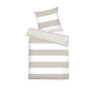 TOM TAILOR Housse de Couette en renforcé, 80x80 cm + 155x220 cm, 100% Coton/renforcé, avec Motif réversible et Fermeture éclair de Marque, Siena Blanc, Sable